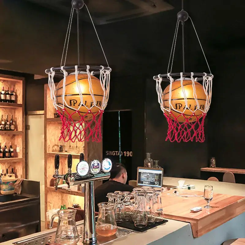 Creative orange basketball pendant light bedroom hoop lamp
