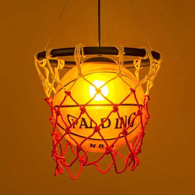 Creative orange basketball pendant light bedroom hoop lamp