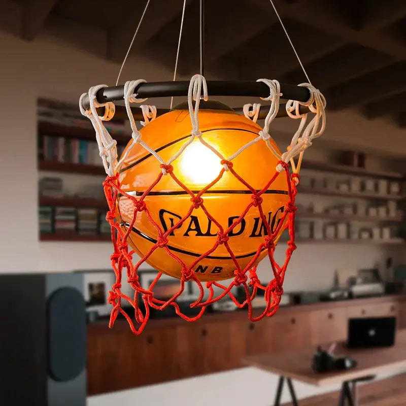 Creative orange basketball pendant light bedroom hoop lamp
