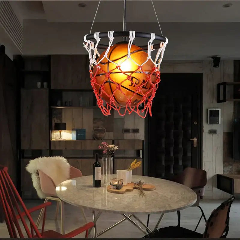Creative orange basketball pendant light bedroom hoop lamp