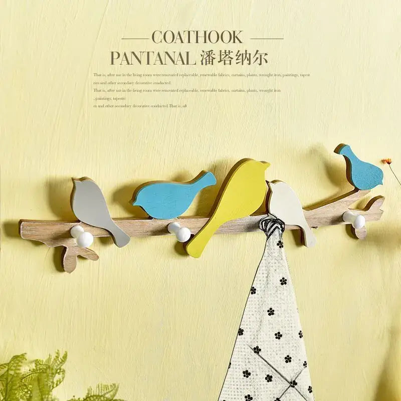 Creative wooden birds coat rack green & beige entryway wall hook