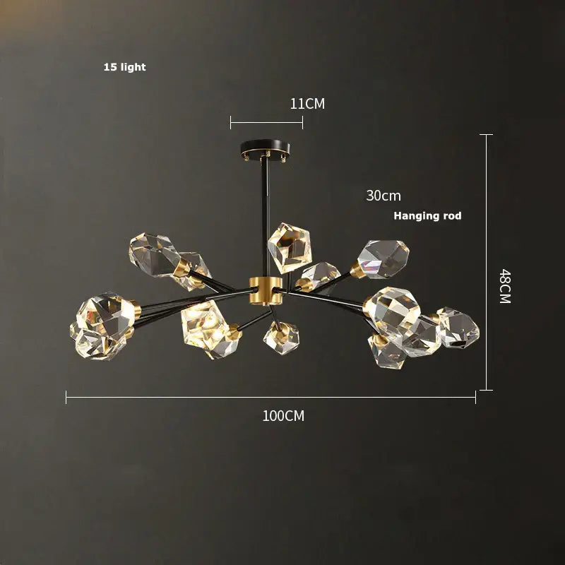 Crystal copper chandelier lighting gold & black dining room