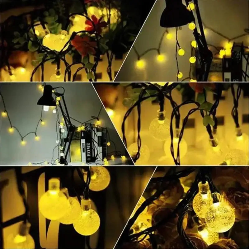 Crystal fairy solar string lights warm yellow patio decor