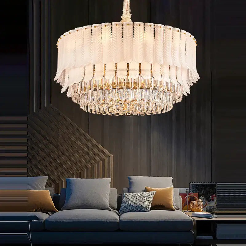 Crystal feather ceiling pendant light – living room glass chandelier