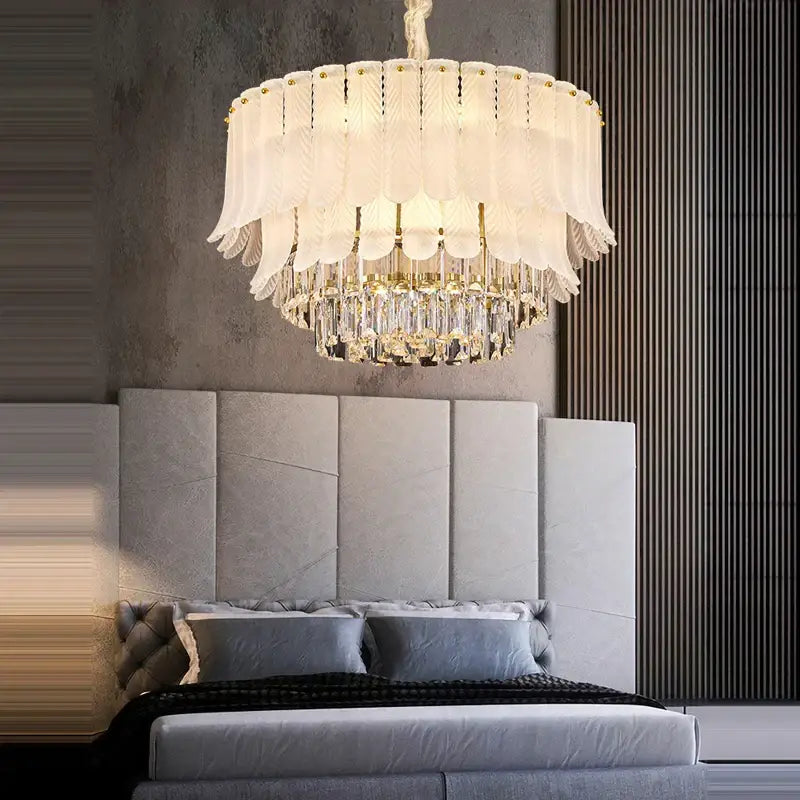 Crystal feather ceiling pendant light – living room glass chandelier