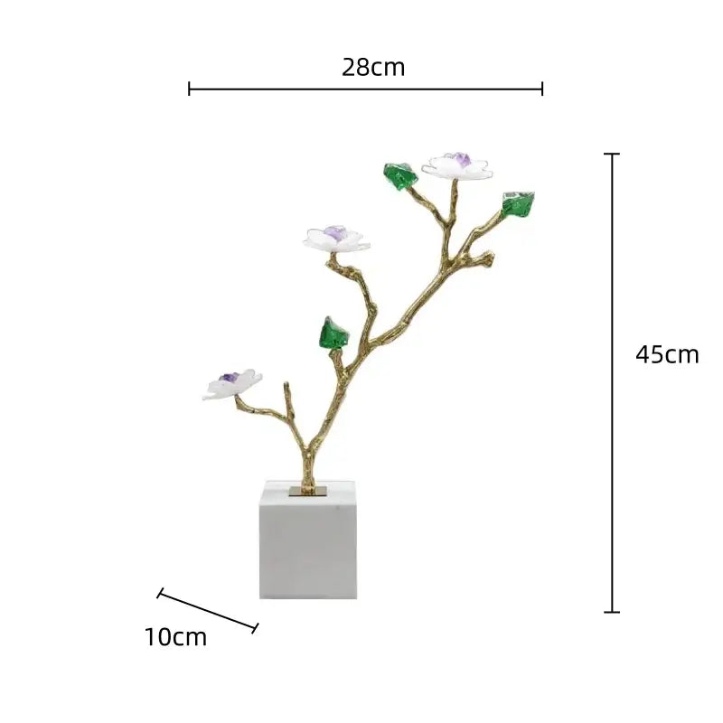 Crystal flower tree sculpture with white marble base living room decor