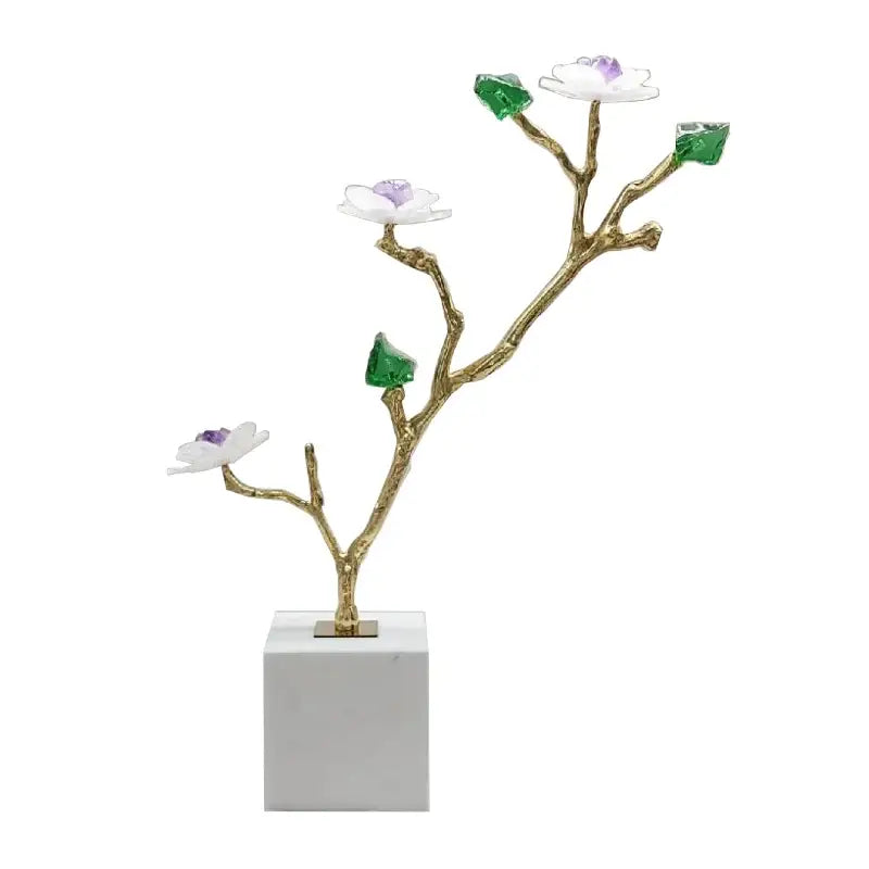 Crystal flower tree sculpture with white marble base living room decor