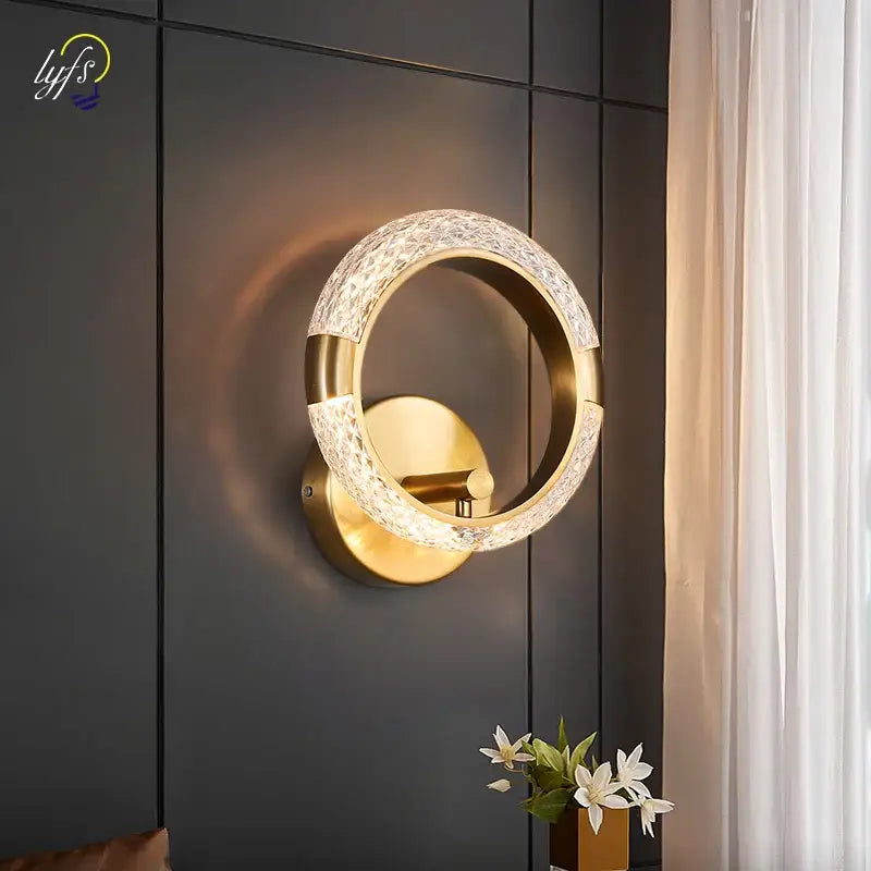 Crystal nordic wall sconce gold ring bedroom light