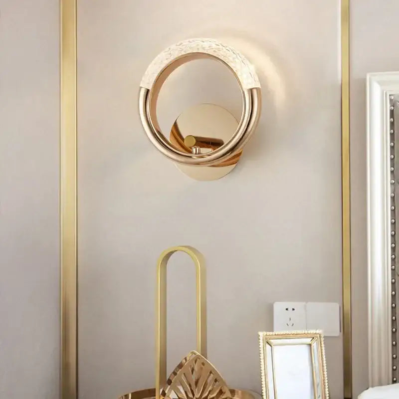 Crystal nordic wall sconce gold ring bedroom light