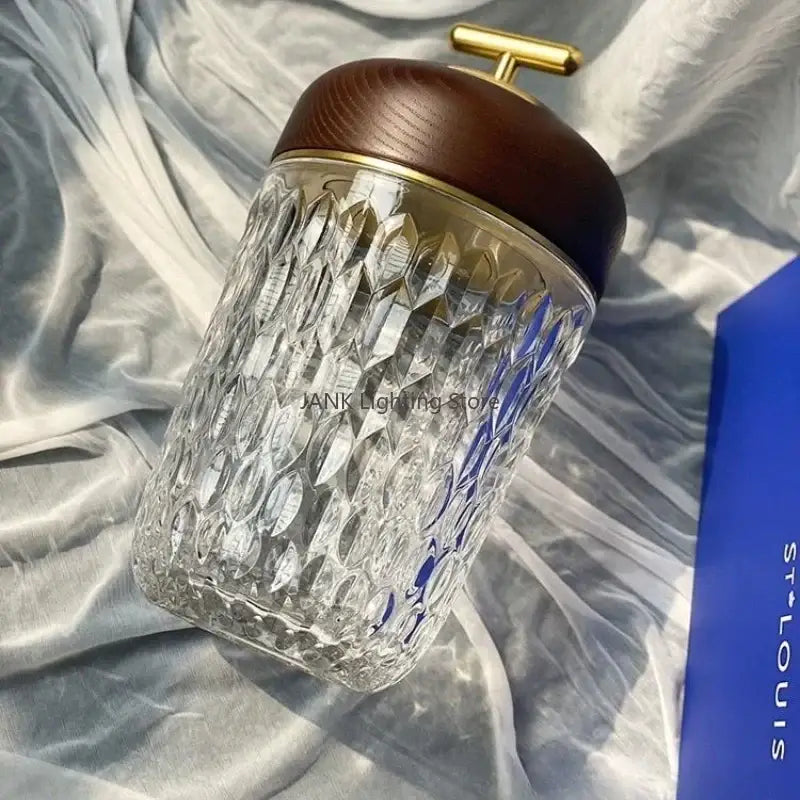 Crystal table lamp with wood lid for bedroom night light