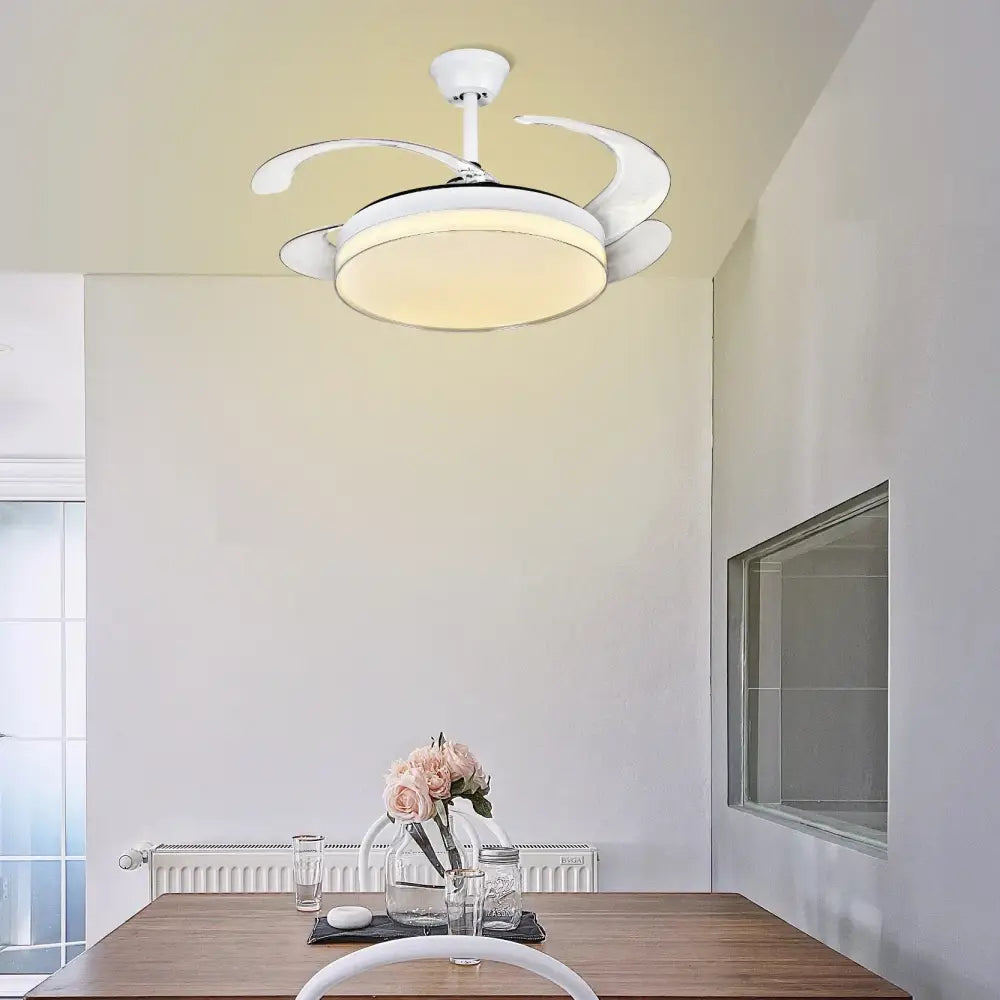 Curved white decorbites led ceiling fan for bedroom lighting