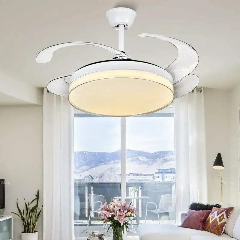 Curved white decorbites led ceiling fan for bedroom lighting