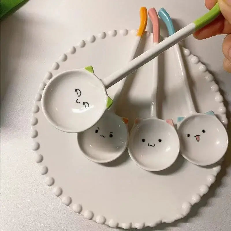 Cute cat ceramic spoon – kitchen and dining room dessert server