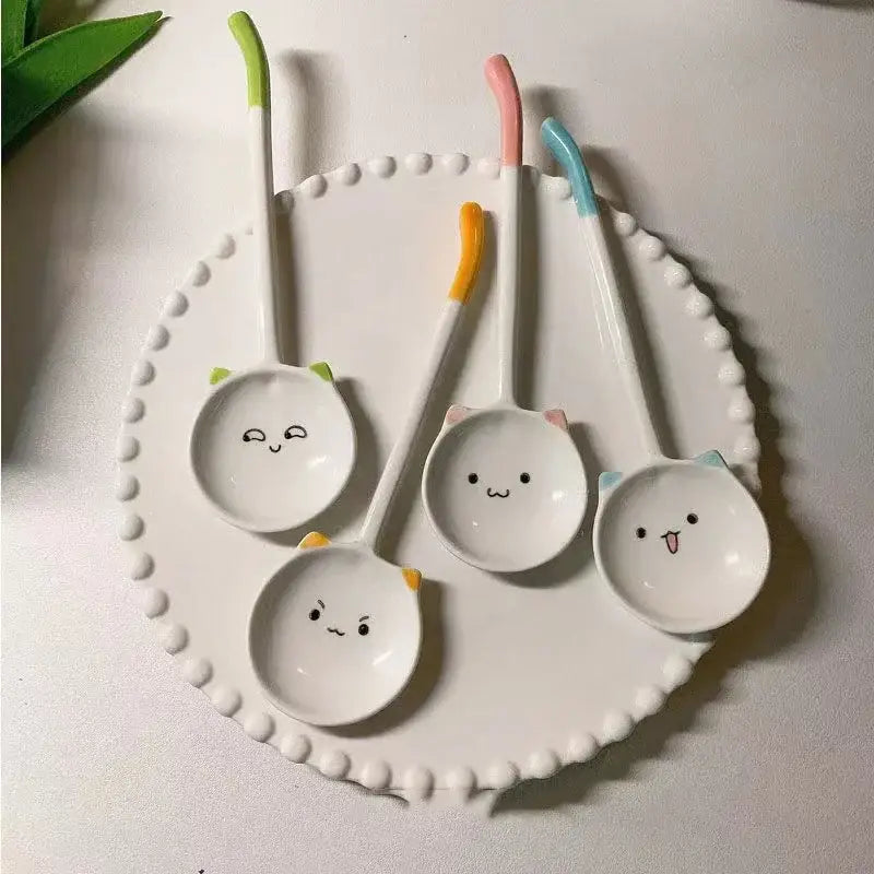 Cute cat ceramic spoon – kitchen and dining room dessert server