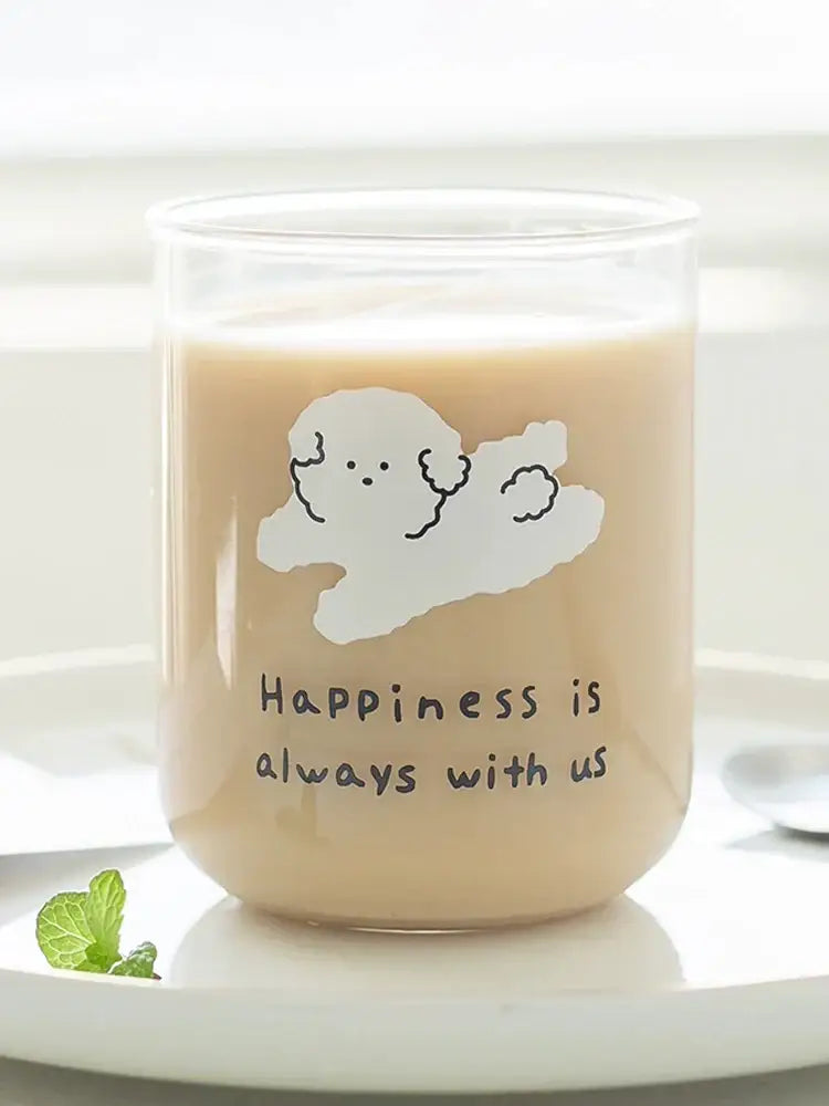 Cute dog glass cup happiness cartoon mug for kitchen and dining room