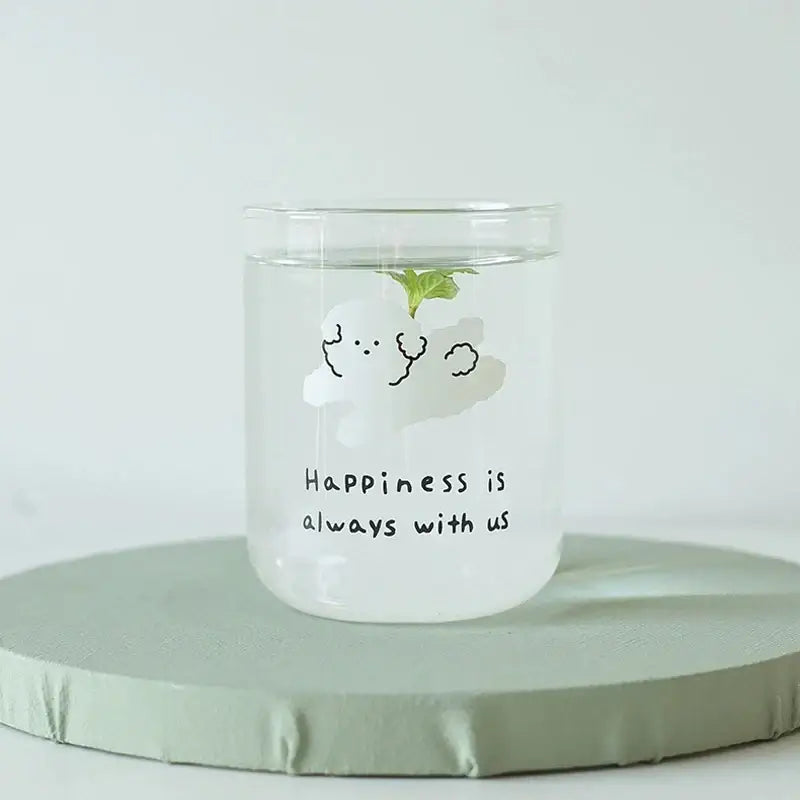 Cute dog glass cup happiness cartoon mug for kitchen and dining room