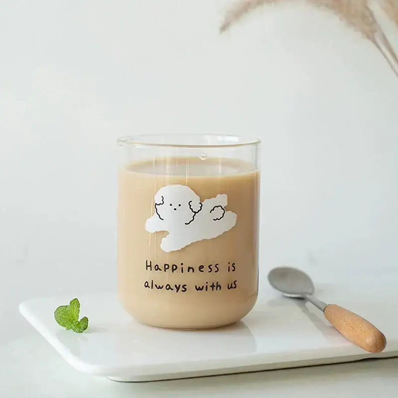 Cute dog glass cup happiness cartoon mug for kitchen and dining room