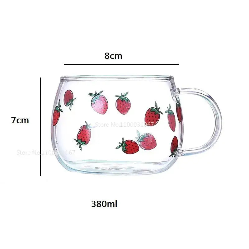 Cute letter glass mug kitchen printed fruit and flower drinkware