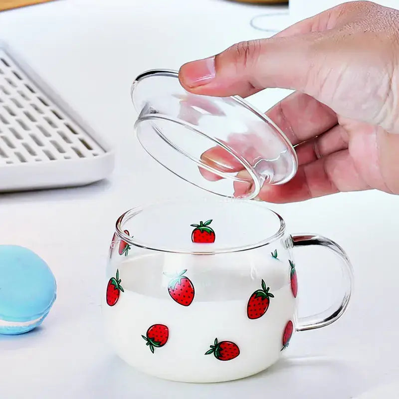 Cute letter glass mug kitchen printed fruit and flower drinkware