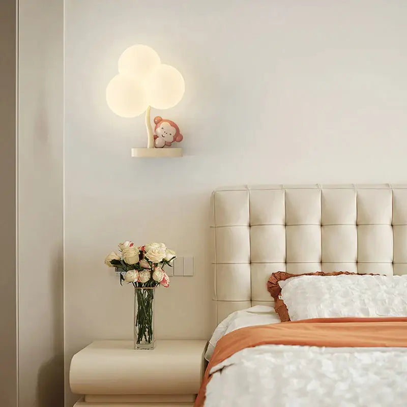 Cute monkey tree wall lamp bedroom cloud shape light