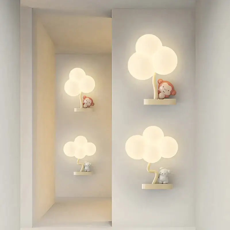 Cute monkey tree wall lamp bedroom cloud shape light