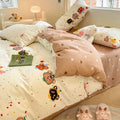 Cute pastel bear cotton bedding set bedroom floral print