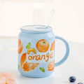Cute pink strawberry fruit shape ceramic mug kitchen cup with lid