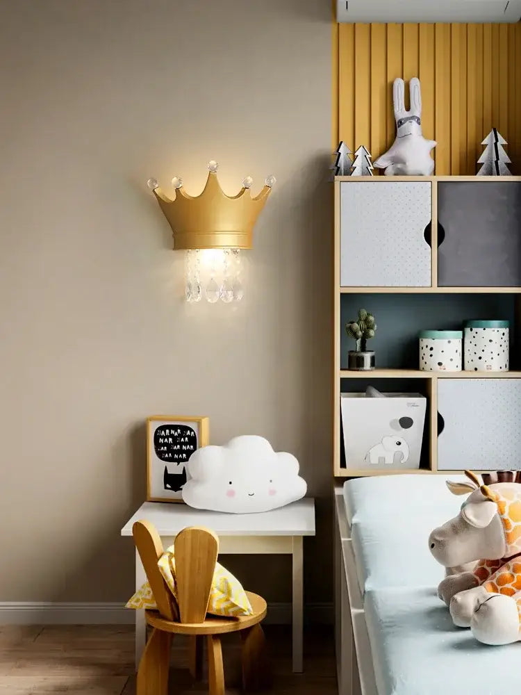 Cute resin crystal pink crown wall sconce bedroom light