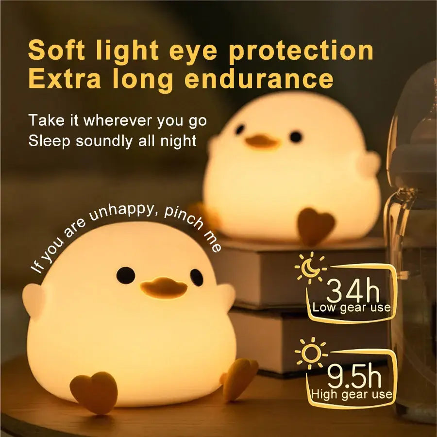 Cute white duck silicone night light bedroom dimming touch lamp