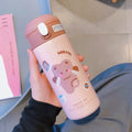 Cute white & pink stainless steel straw cup vacuum flask kitchen water bottle