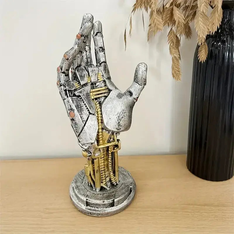 Cyberpunk silver & gold mechanical arm desktop stand gaming decor