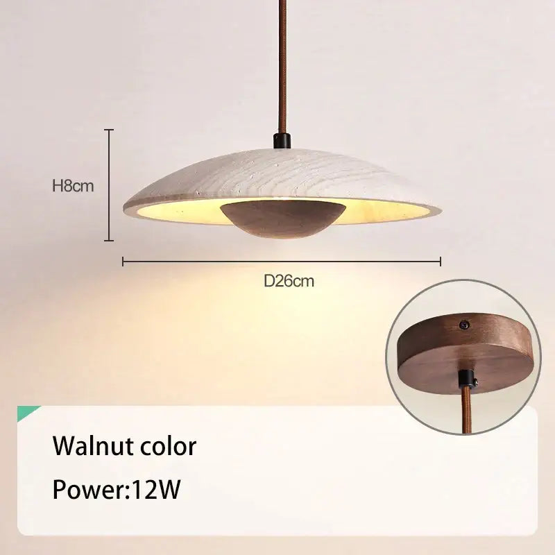 Danish cream stone and wood pendant lamp for bedroom