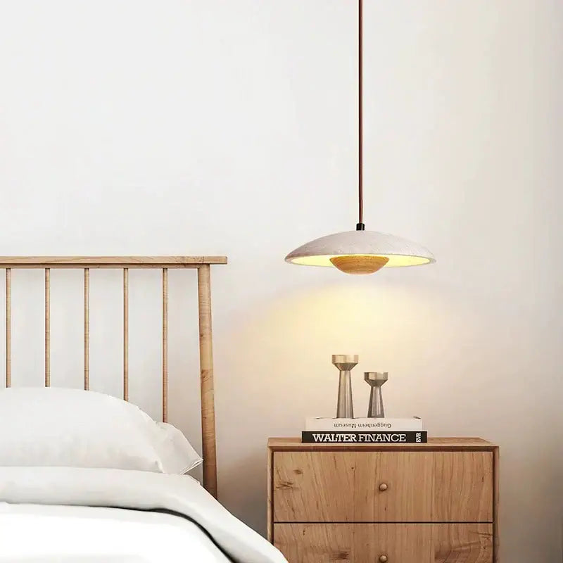 Danish cream stone wood chandelier bedroom pendant light