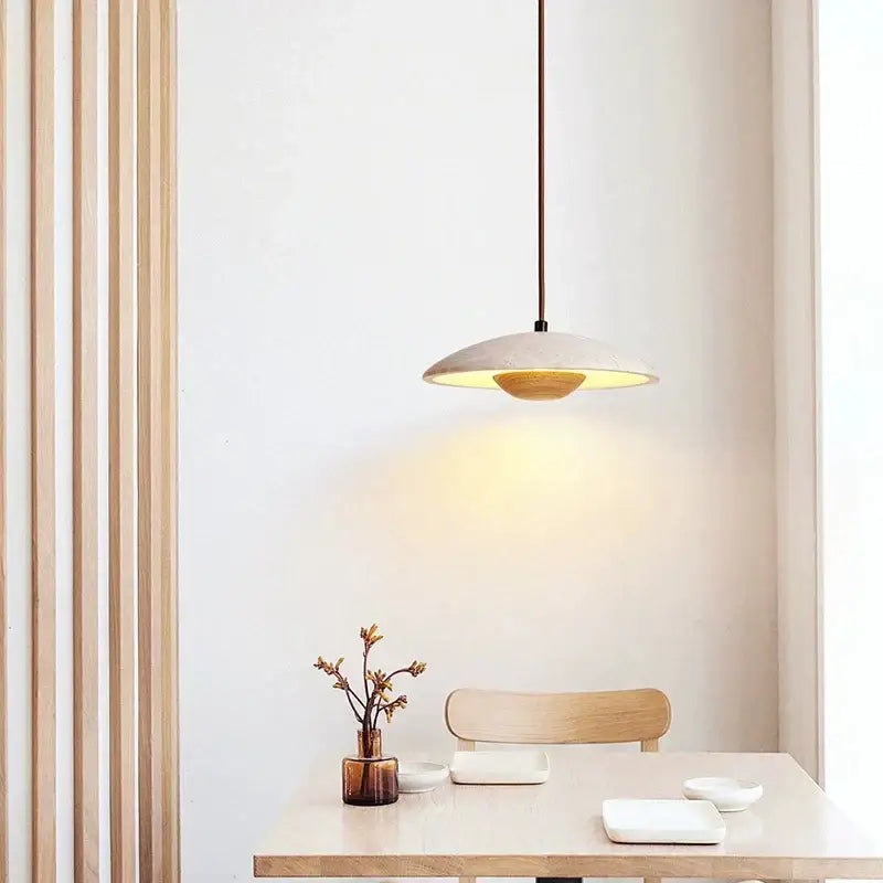 Danish cream stone wood chandelier bedroom pendant light