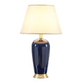 Dark blue ceramic table lamp with remote control for bedroom