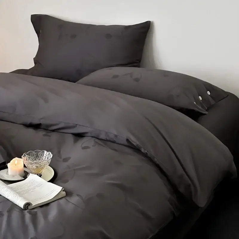 Dark gray egyptian cotton bedding set bedroom floral embroidery