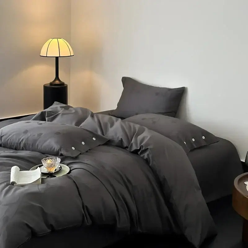 Dark gray egyptian cotton bedding set bedroom floral embroidery