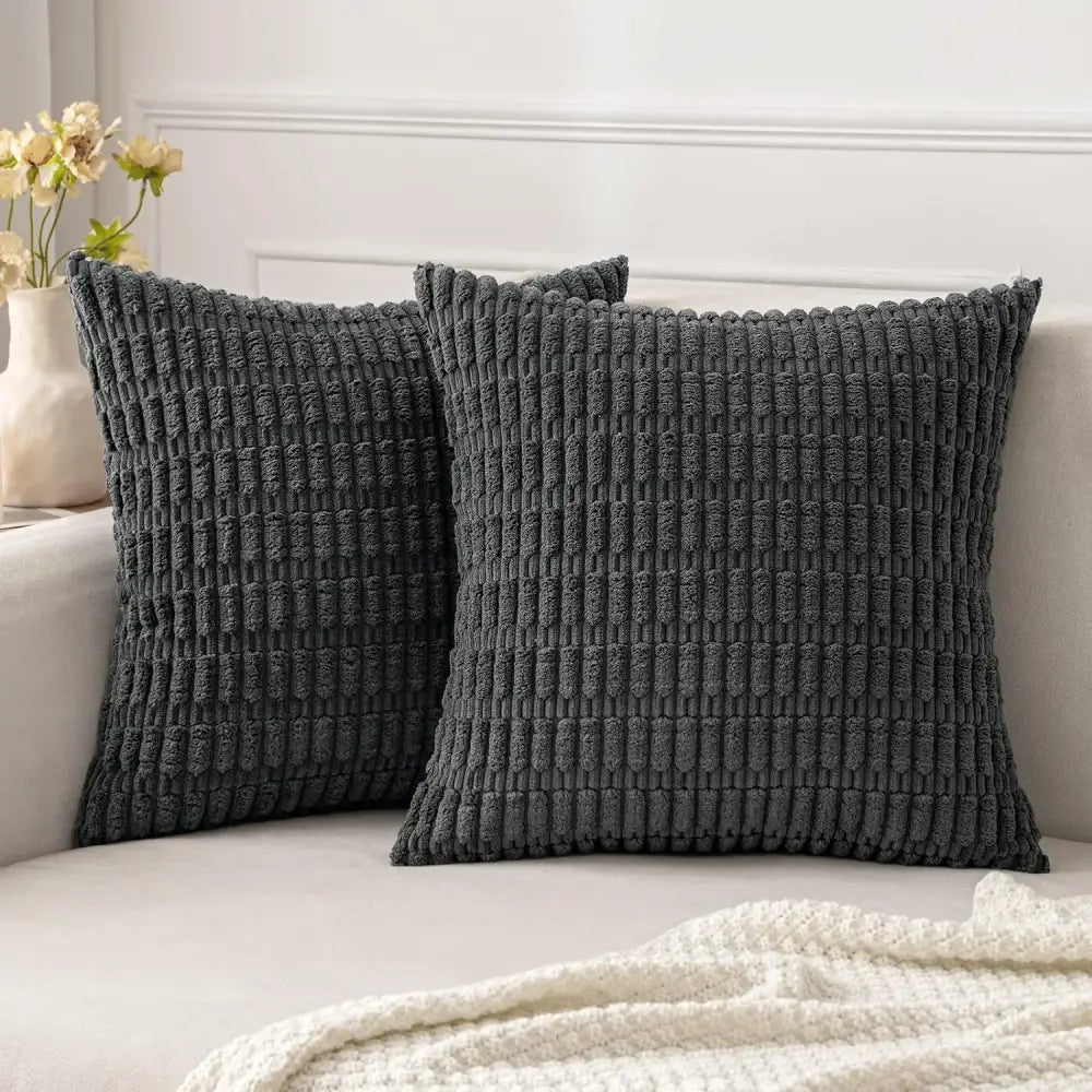 Dark gray ribbed corduroy pillow cover living room cushion case