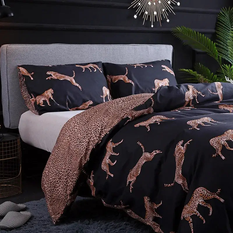 Dark green floral plush duvet cover set bedroom bedding