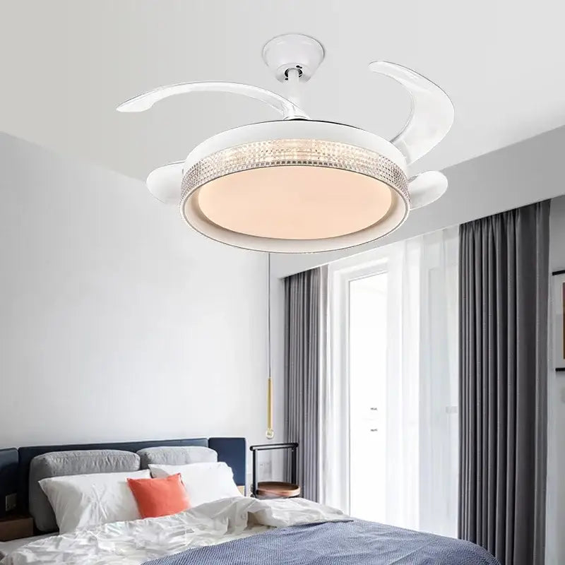 White crystal 48inch invisible chandelier ceiling fan led light bedroom