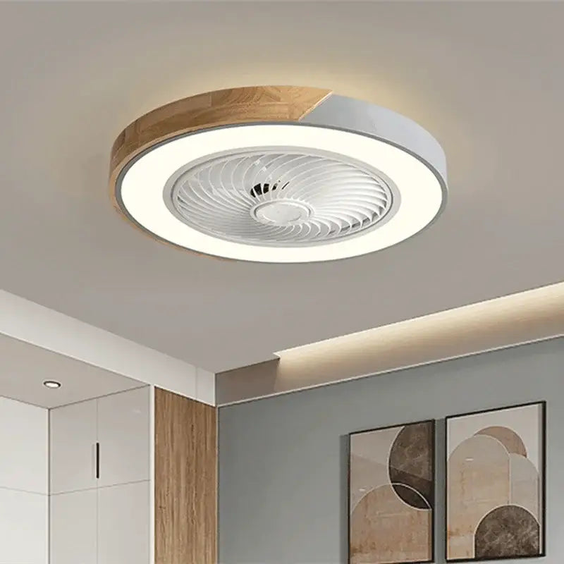 Modern white & light wood circular ceiling fan light living room