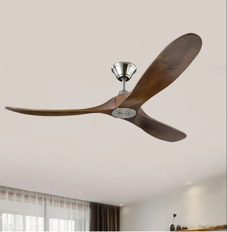 Industrial vintage wood ceiling fan living room brushed steel hub