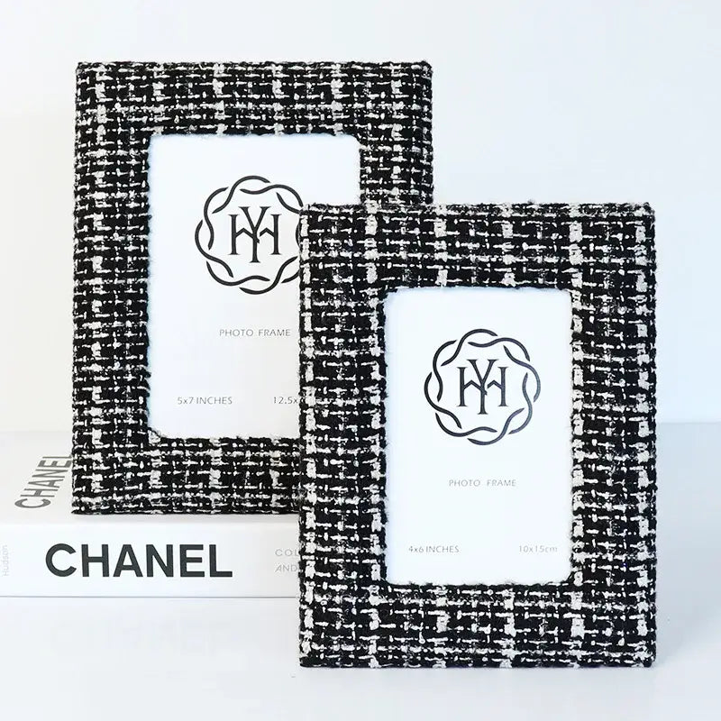 Black and white tweed texture 6x7 inch fabric photo frame living room