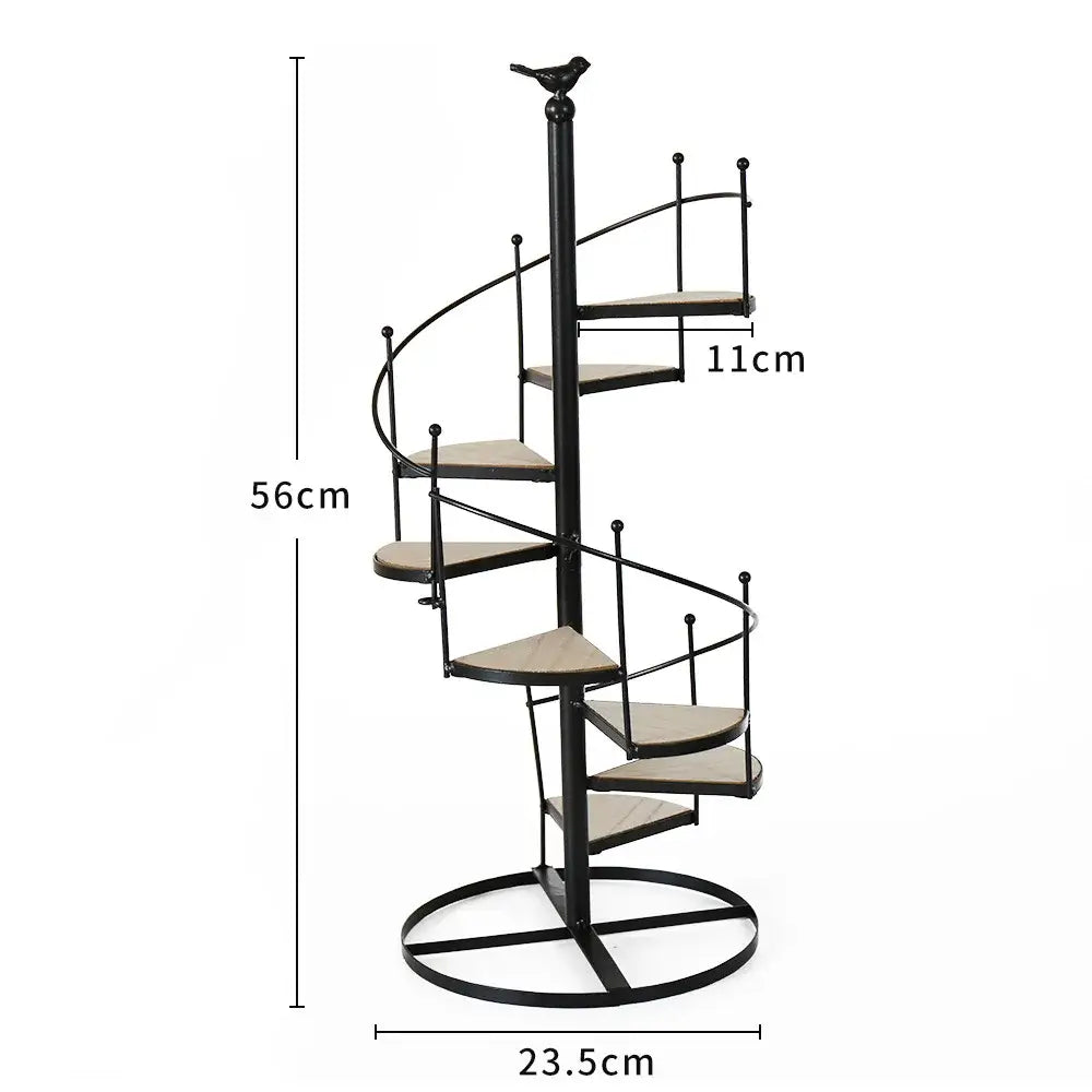 Black 8-layer stair shape iron plant stand living room spiral shelf