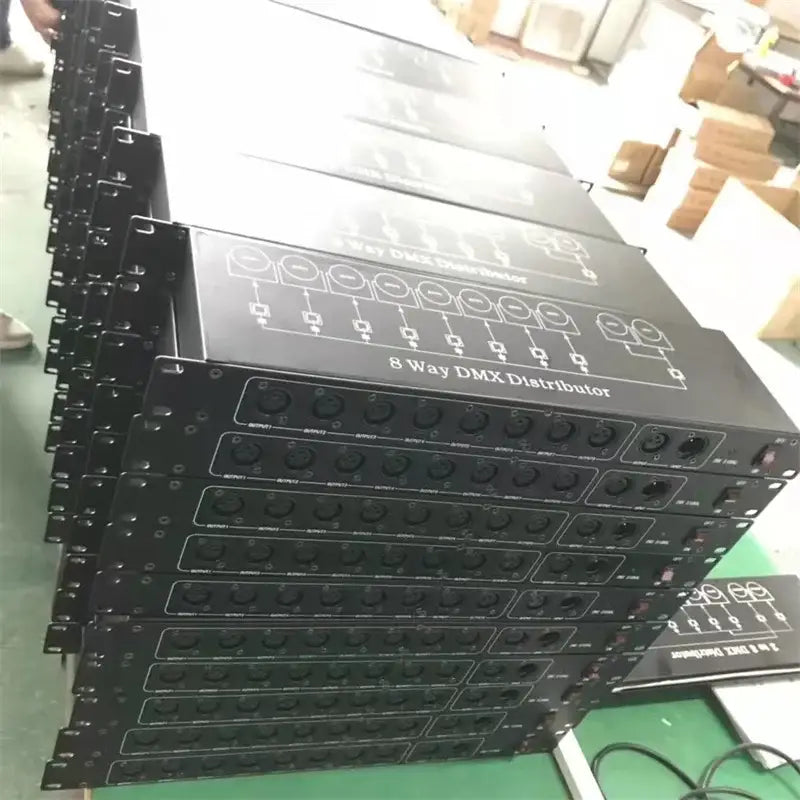 Black metal 8-way dmx512 signal amplifier for stage lighting