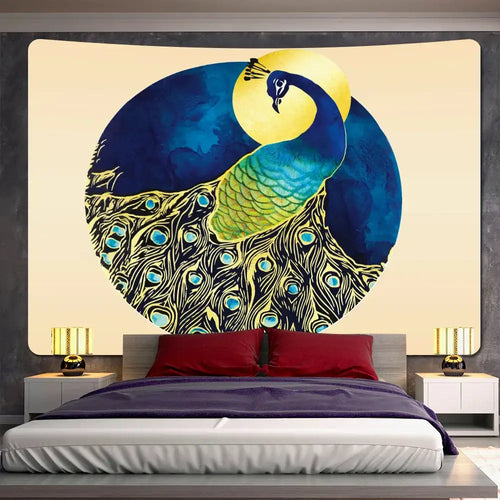 Abstract whale turquoise & gold animal tapestry wall hanging bedroom