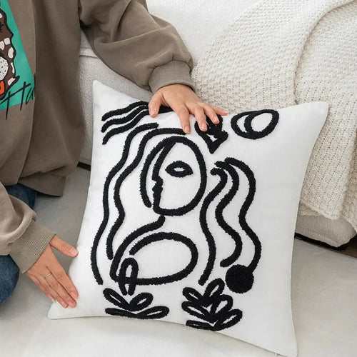 Abstract art line cushion cover white & black living room pillow