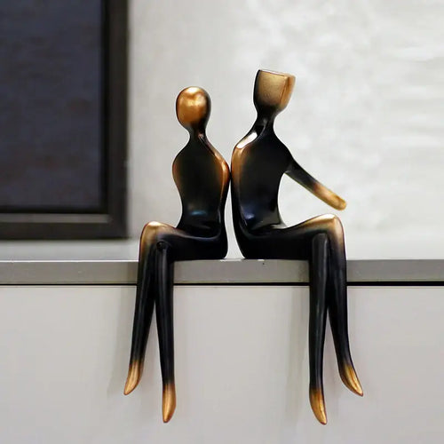 Abstract bronze couple figurine living room art lover decor