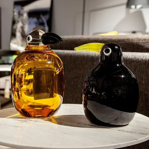 Abstract amber & black glass bird sculpture living room decor