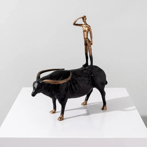 Abstract black yak golden cow metal sculpture living room decor